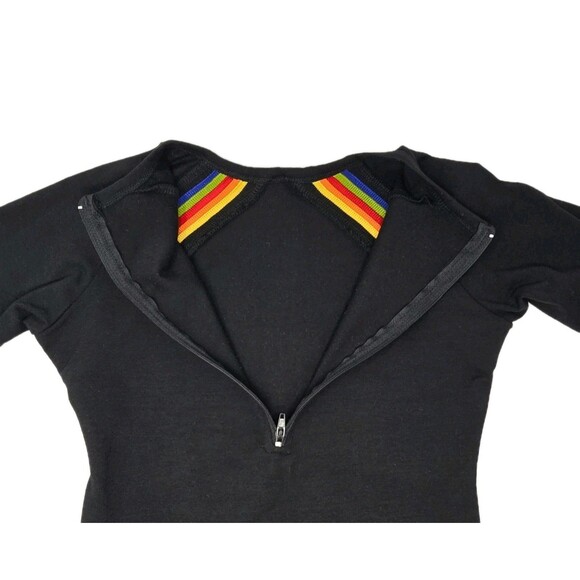 Gilda Marx VTG 80s Cotton Rainbow Stripe LS Leotard Child 12/14 Black NWT - Picture 6 of 11